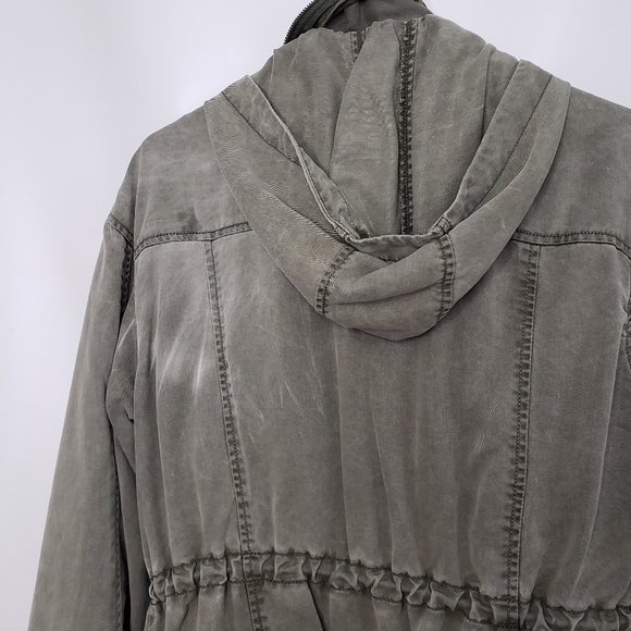 American Eagle Olive Green Utility Jacket Hide Away Hood Pockets Size S… - Picture 8 of 15